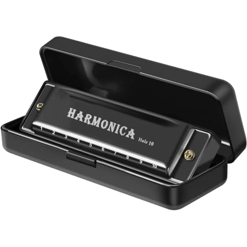 Image of Key C Diatonic Blues Harmonica 10 Hole 20 Tones with Case, Mouth Organ for Beginners, Students, Kids & Professionals