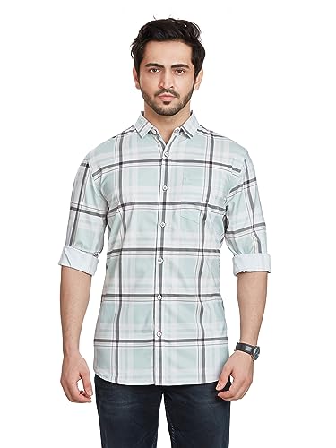 Image of BE ACTIVE Men's Solid Slim Fit Cotton Casual Shirt | Men Stylish Shirt | Spread Collar & Full Sleeves | Checkered Pattern | Regular Fit
