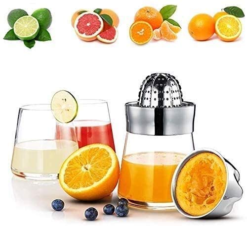 Edelstahl-Zitruspresse mit Glassaftbecher 700 ml Orange Zitrone Manueller Entsafter Stabmixer Korrosionsschutz, leicht zu reinigen, robust und