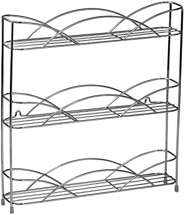 Spectrum Diversified Countertop 3-Tier Rack Kitchen Cabinet Organizer or Optional Wall-Mounted Storage, 3 Spice Shelves, Raised Rubberized Feet, Chrome