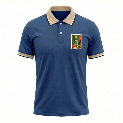 Image of Regular Fit Solid Half Sleeve Casual Tipping Collar Polo T-Shirt for Men