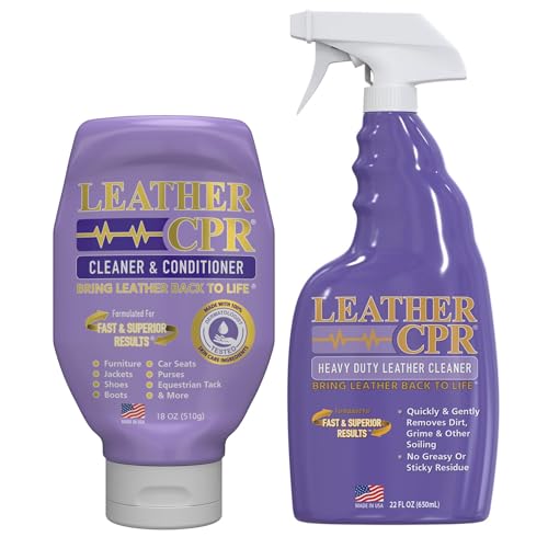 Leather CPR Cleaner and Conditioner (18oz)+ Heavy Duty Leather (22oz) - Leather Cleaning Kit Soft Furniture, Couch, Car Seats, Purses, Shoes, Coats, Boot & Saddle Cleaner