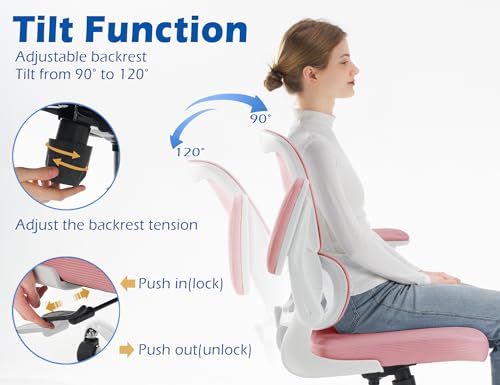 Image of TRALT Ergonomic Office Chair - Desk Chair with Adjustable Lumbar Support Computer Chair - Mesh Comfy Chair with Flip-up Armrests - Gaming Chairs for Adults Home Office (Leather, Pink)