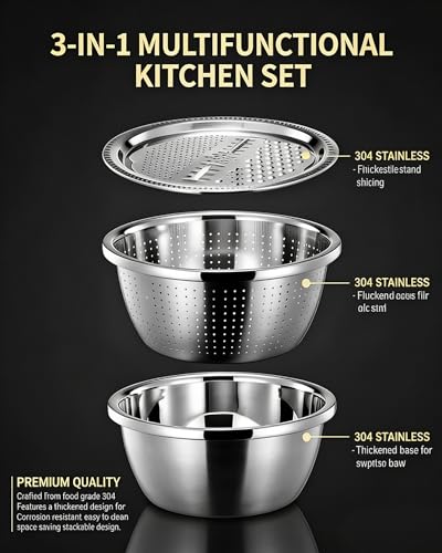 Set de cocina 3 en 1 con tazones de acero inoxidable 304 grueso miniatura 4