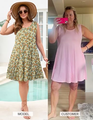 Image of JollieLovin Women Plus Size Curvy Summer Tank Sun Dresses Sleeveless Causal T-Shirt Dress Beach Swing Cover up(L-5X)