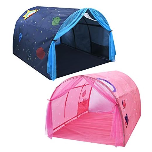 Bed Dream Tent for Kids, Spacious Sturdy Play Tent with Mosquito Net and Carry Bag, Fits Twin Size Bed (Blue)
