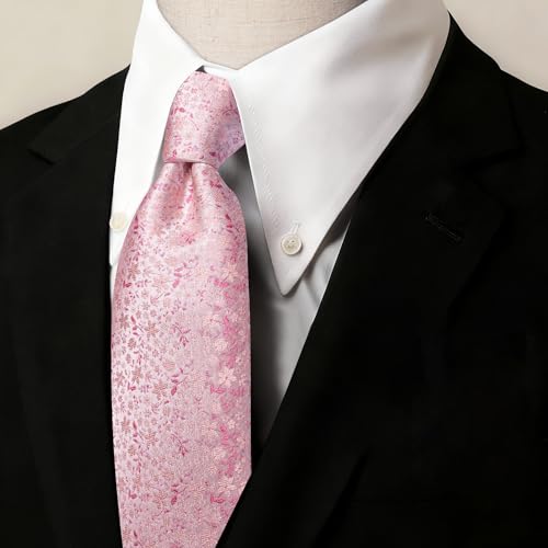 Image of Barry.Wang Floral Ties for Men Flower Necktie with Tie Clip Formal
