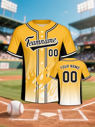 Jersey de béisbol personalizado para hombres, mujeres, jóvenes y niños, camisa deportiva con botón, diseño de llama, uniforme de equipo miniatura 3