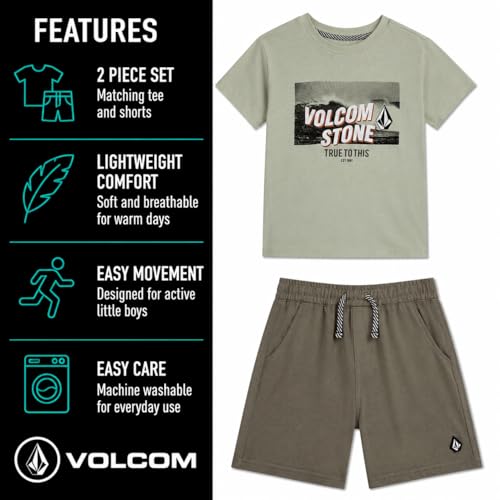 Image of Volcom Toddler Baby Boy Shorts Set - 2 Piece Short Sleeve Graphic Tees and Shorts Infant Toddler Little Boys Summer Outfits