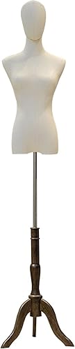 Forma de vestido femenino con cuerpo de torso de maniquí femenino con trípode de madera, altura ajustable de 47.2 a 82.6 pulgadas, torso de costura
