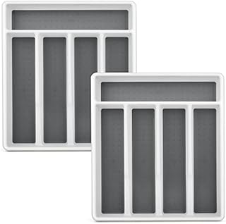Joyfair Cutlery Tray Set of 2, Plastic Drawer Organiser/Divider, 5 Compartments Utensil Tray, Heavy Gauge Silverware Holder, Kitchen/Office/Accessories, Anti-Slip Soft Base - 32.6x29cm