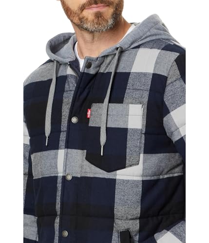 Image of Levi's mens Plaid Sherpa Lined Hooded Shirt Jacket (Regular & Big & Tall Sizes)