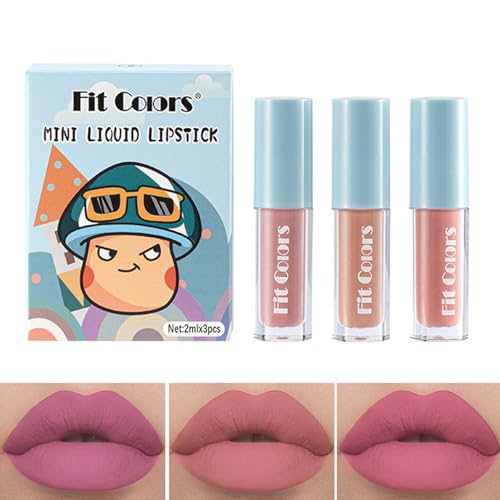 3Pcs Matte Lip Gloss Set, Black lipstick Matte Liquid Lipstick Set, Lip Stain Long-Lasting Waterproof Lipgloss, Makeup Gift Nude Lipsticks Set(2)