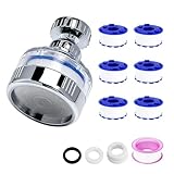 GZRXIOUS Wasserfilter Wasserhahn Entkalker Aufsatz Universeller Kalkfilter Water Tap Filter mit 6 Baumwollfilterelement 360° Drehbare Sprühdüse und PTFE-Band Geeignet für Spüle Küche Home Badezimmer