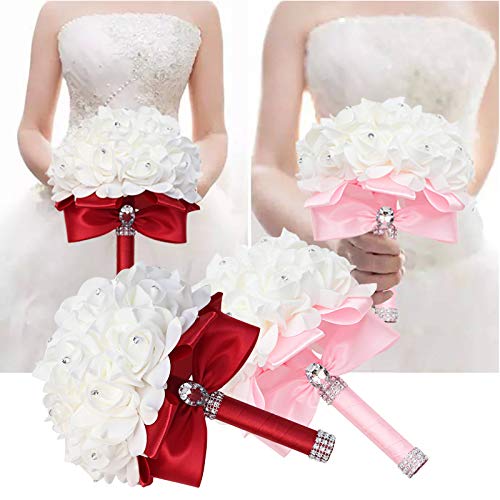 ZOIPPDMS Wedding Bouquet, Artificial Roses Bouquet for Bride Bridesmaids with Crystal Diamond(Light Blue) - Thumbnail 5