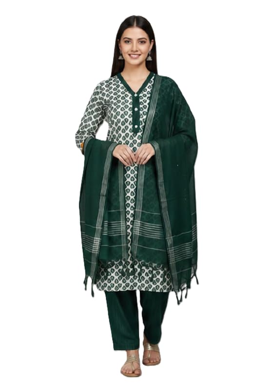 Women's South Cotton Floral Printed Kurta with Pant and Dupatta Set | Salwar Suit Set-picture-55