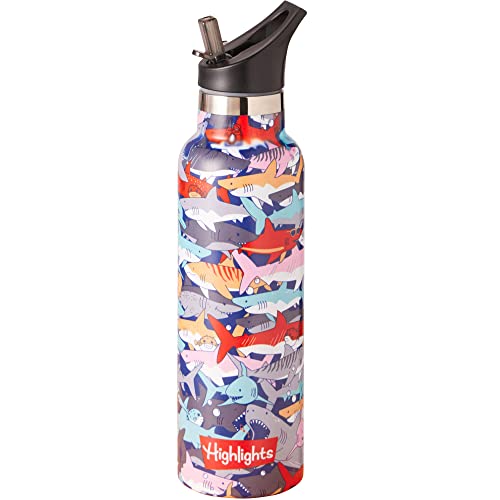 Highlights Insulated Water Bottle For Kids, 20-Ounce Stainless Steel Water Bottles For Boys And Girls, Double Wall Vacuum Insulated, Kids Water Bottle For School (Sharks - Multicolor) #TOP15