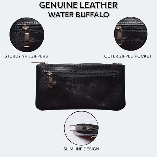 Image of Vintage Leather Pencil Case Pouch, Pen Pouch for Work and University, for Men and Women Elegant & Practical Brown Leather Pencil Cases for Adults Perfect for Office (Black) (Black)