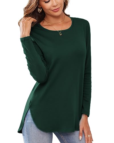 Image of Herou Women's Casual Long /Short Sleeve T Shirt Crewneck with Side Split Fall Pullover Loose Tunic Sweater Tops