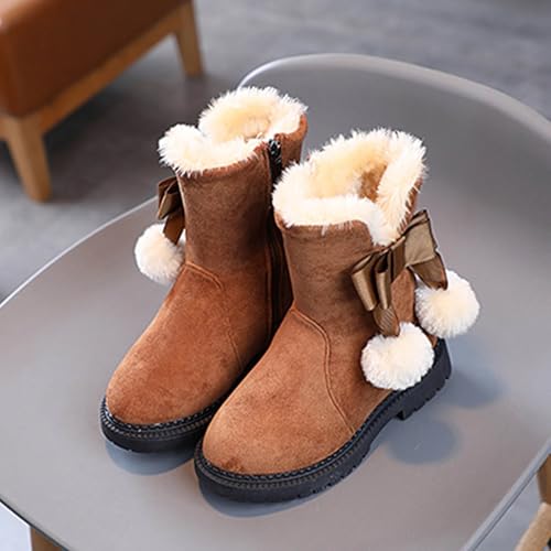 Girls Winter Snow Boots Mid Calf Warm Fur Lined Boot Outdoor Waterproof Slip on Walking Ankle Booties for Little Kid3