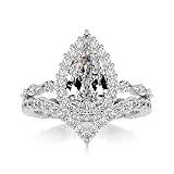 YDD 14ct Solid Gold Moissanite Engagement Ring Sets, 2 CT Center Halo Pear Cut Bridal Rings Set for Women Girlfriend Her Wedding Anniversary H-V