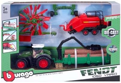 Bburago B18-31668FE 10cm FENDT ファームトラクター トレーラー3個
