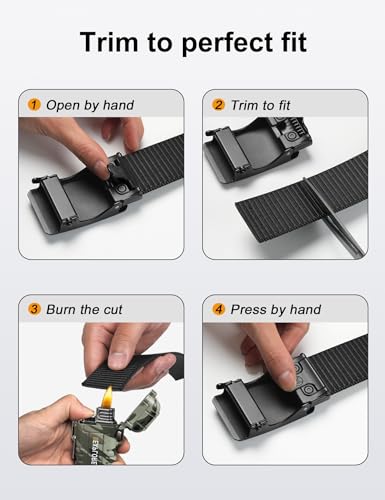 JUKMO Men's 1.5" Nylon Ratchet Belt, Casual Web Click Tactical Belt with Slide Buckle for Jeans, No Holes Adjustable Trim to Fit(Black,Medium) - Image 8