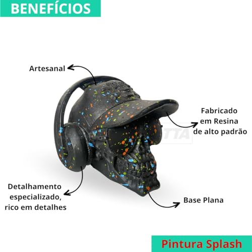 Crânio Osso Humano Caveira Resina Preto C/Fone Realista