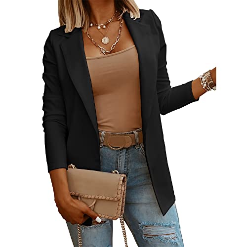 Womens Casual Long Sleeve Blazers Solid Color Knit Blazer Work Office Open Front Blazer Jacket2