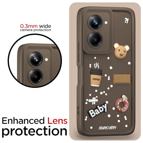 Image of Pikkme Back Cover for Realme 10 Pro 5G | Cute Fun Cartoon 3D Bear Silicone Full Body Protection Bumper Case (Brown)