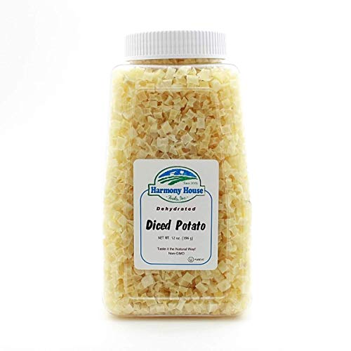 Harmony House Foods Dehydrated Diced Potatoes - Dried Potato Pieces, For Hash Browns, Stews, Soups, Home Fries, and More, 12 Ounce