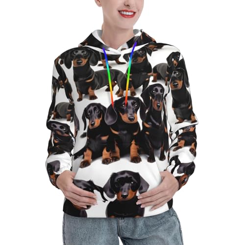 Sweat à capuche tendance Teckel pull imprimé chien avec poche femme