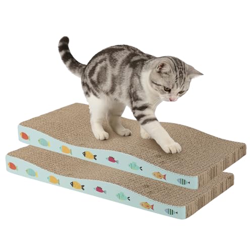 Lot de 2 griffoirs pour chat - En carton naturel - En forme de vague