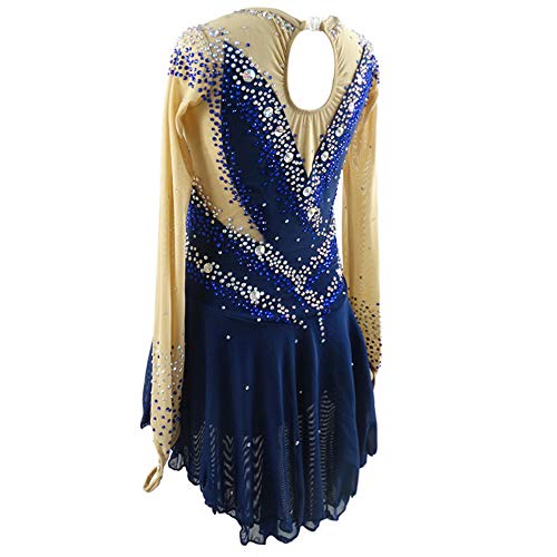 Vestido de dança para patinação na silhueta feminino e meninas com estampa de diamantes, Azul, G