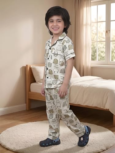 Image of POLKA TOTS 100% Pure Cotton Half Sleeve Night Suit for Kids, Girls & Boys | Cotton Pyjama Set | Unisex Night Dress for Children | Night Suit for Girls |Sleepwear for Kids | Winter Night Dress for Boys