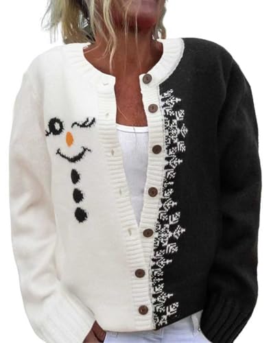 Image of Women's Funny Fall Winter Animal Floral Christmas Tree Long Sleeve Button Knit Cardigan Sweater