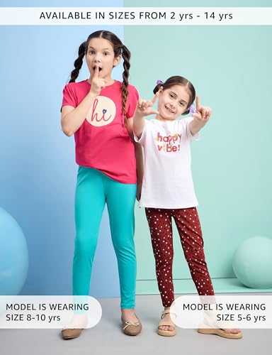 Image of Amazon Brand - Symbol Girl's Cotton Jersey Stretchable Leggings | Ankle Length | Aged 2-14 Years