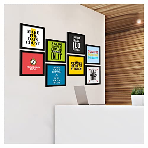 Image of PAPER PLANE DESIGN Motivational Quotes Wall Framed Poster, Office Decor, Inpirational Wall Frames with Quotes.Set of 8 (10 x 10 Inch) (MDF POSTERS)