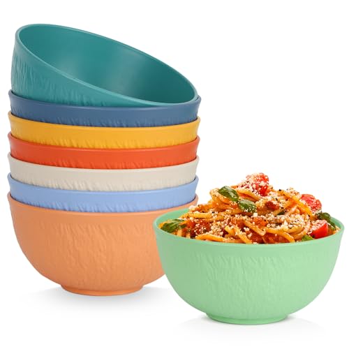 Osrioal Set of 8 Unbreakable Plastic Bowls, 655ml Lightweight Cereal Bowls, Reusable Camping Bowl for Breakfast, Noodle, Salad, Fruit, Soup, Snack, Dishwasher & Microwave Safe