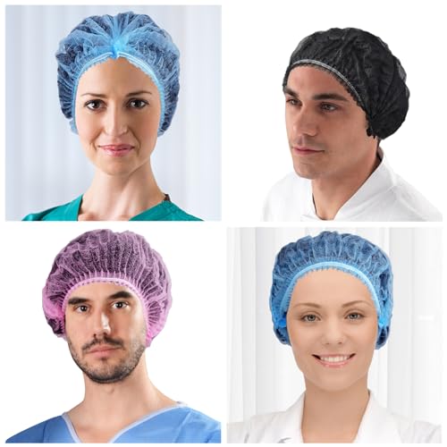 Vabrloy 100 Stück Haarnetz,53,3 cm Haarnetze Kopfhaube,OP Haube Haarhaube aus Einwegstoff,Bouffant Kappen Damen und Herren mit elastischem Stretch-Band,Schwarz