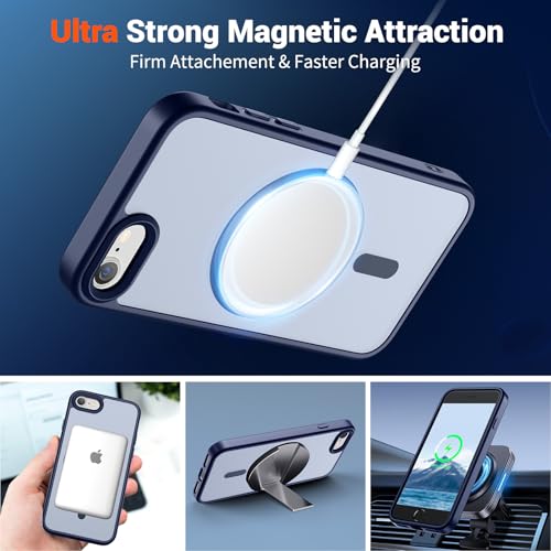 Image of SUPFINE Magnetic for iPhone SE Case 2022 (3rd) /2020 (2nd), iPhone 8 Case (Compatible with MagSafe) (Military Grade Drop Protection) Slim Translucent Matte Phone Case,Navy Blue