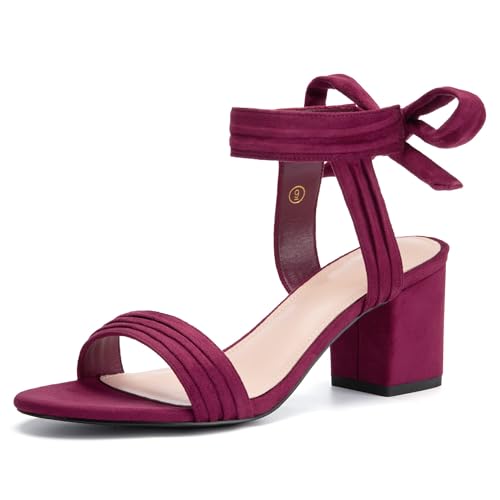 Image of Coutgo Womens Open Toe Ankle Tie Back Low Block Chunky Heels Sandals Party Dress Pumps Shoes