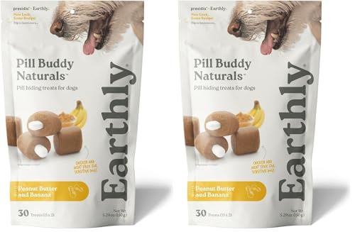 Presidio Pill Buddy Naturals - PB & Banana Recipe Pill Hiding Treats for Dogs - Make A Perfect Pill Concealing Pocket Or Pouch for Any Size Medication - 30 Servings (Pack of 2)