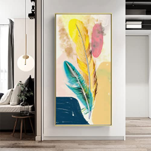 Affiches et gravures scandinaves de plumes colorees pour decoration murale