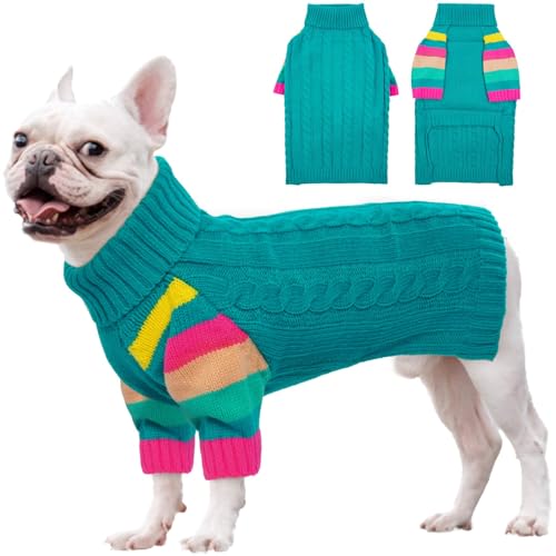 Image of Dog Sweater for Small Dogs, Turtleneck Pullover with Sleeve, Green M
