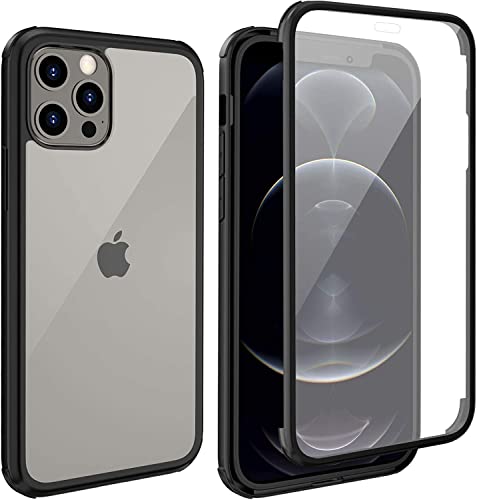 Leedia Schutzhülle Kompatibel mit iPhone 12 Pro Max Hülle Eingebautem Glas Displayschutz 360 Grad Ganzkörper Stoßfest Transparent Durchsichtig Handyhülle für iPhone 12 Pro Max 5G 6.7