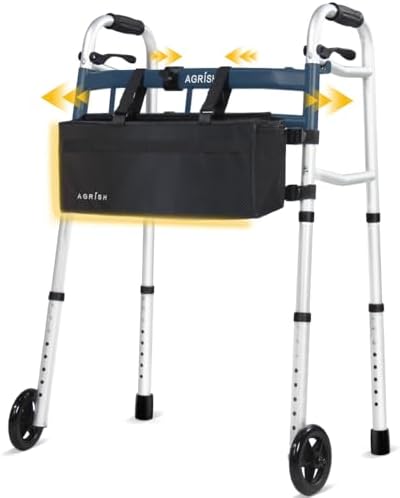 Folding Narrow Walker for Seniors – Width & Height Adjustable Walker with Bag, Lightweight Standard Walker for Elderly, Walkers for Seniors, Disabled, Bariatric