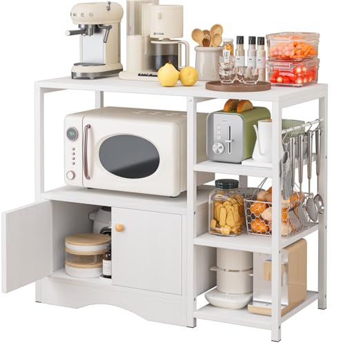 Coffee Corner with Storage Cabinet and 5 Hook, 3-Tier Kitche...