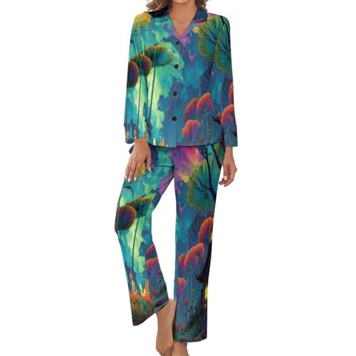 Ensemble pyjama femme chic haut de gamme motif psychédélique vêtement de nuit finitions soignées