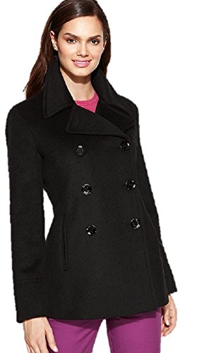 Calvin Klein Women's Petite Double Breasted Peacoat, Black, 4P